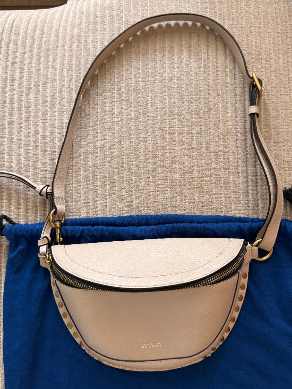 Isabel Marant Skano Light Beige Studded Leather Crossbody Belt Bag w/ Dust Bag